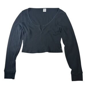TNA Aritzia Cropped Waffle Knit Long Sleeve Black Size Large Clean Girl Basic